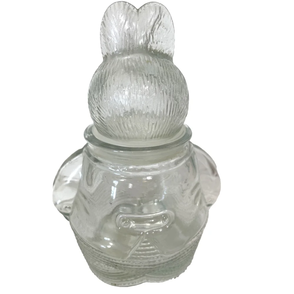 Vintage Clear Glass Chubby Bunny Rabbit Candy Snack Jar